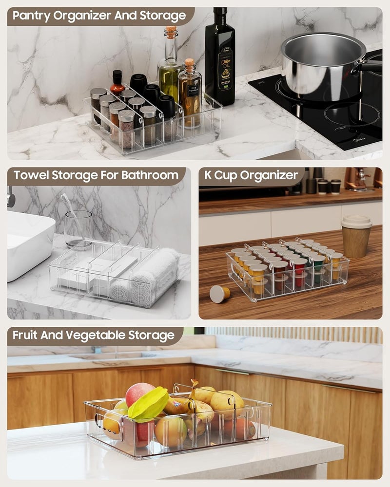LYNG Lid Organizers Inside Cabinet, Clear Plastic Storage Lid Organizer With 4 Adjustable Dividers, Food Container Lid Organizer For Kitchen Pantry Grey - Image 2